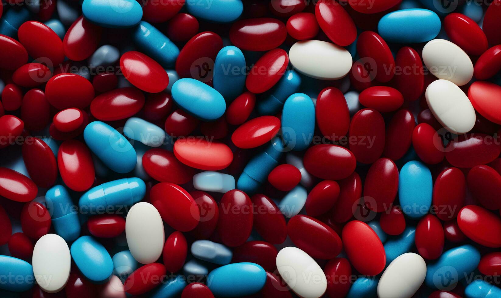 AI generated Colorful supplements and medications - top view. Macro. Background of tablets. photo