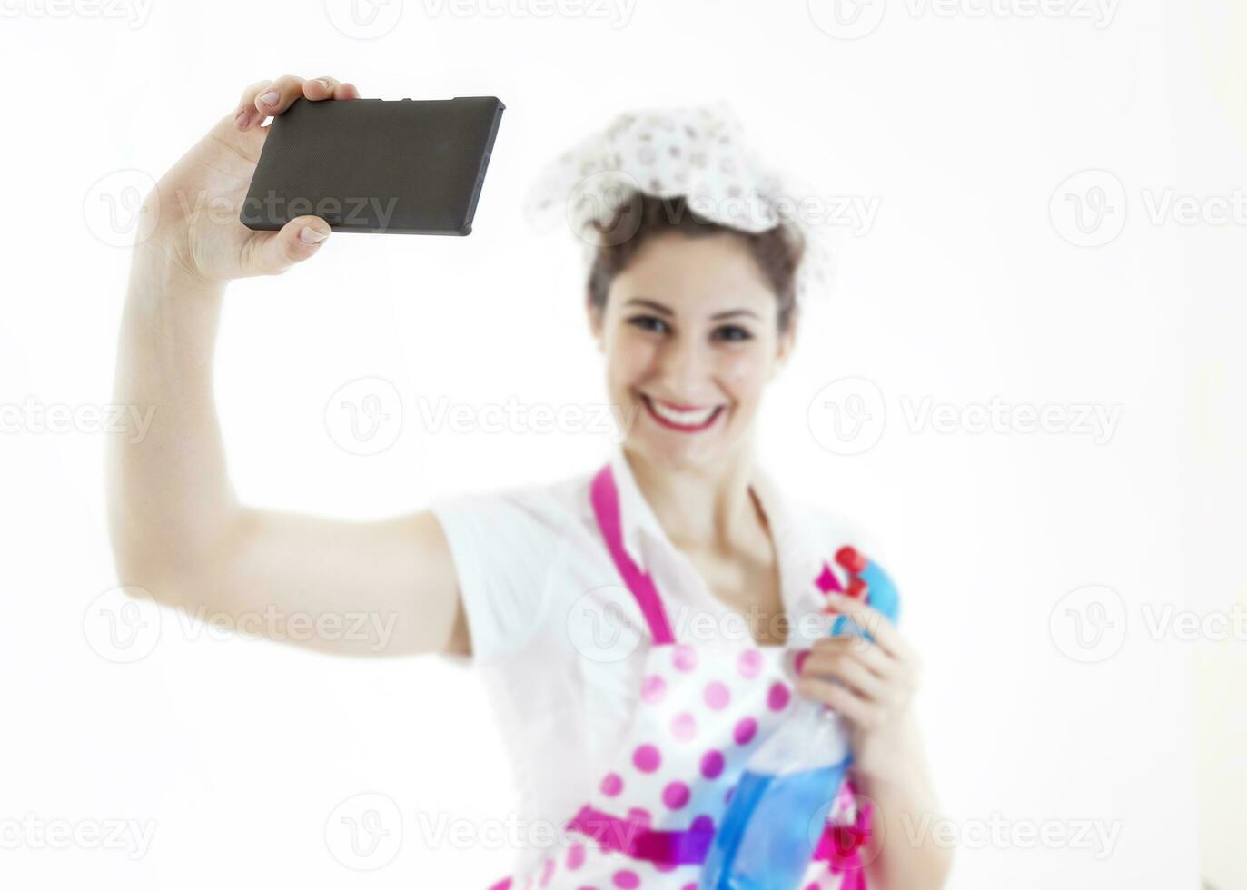 pretty housewife take selfie in a break photo