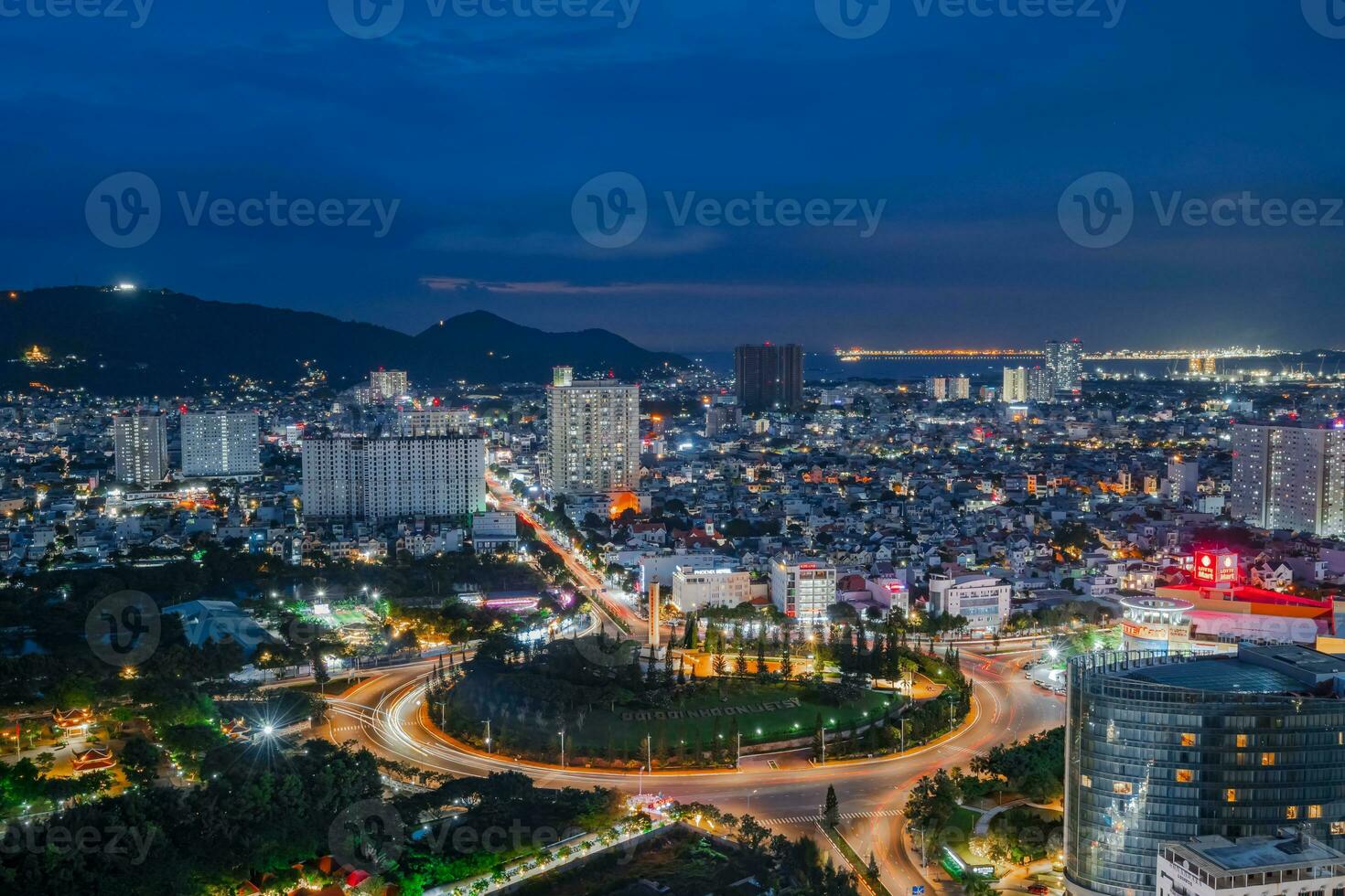 Sunset in Vung Tau city and coast, Vietnam. Vung Tau is a famous coastal city in the South of Vietnam photo