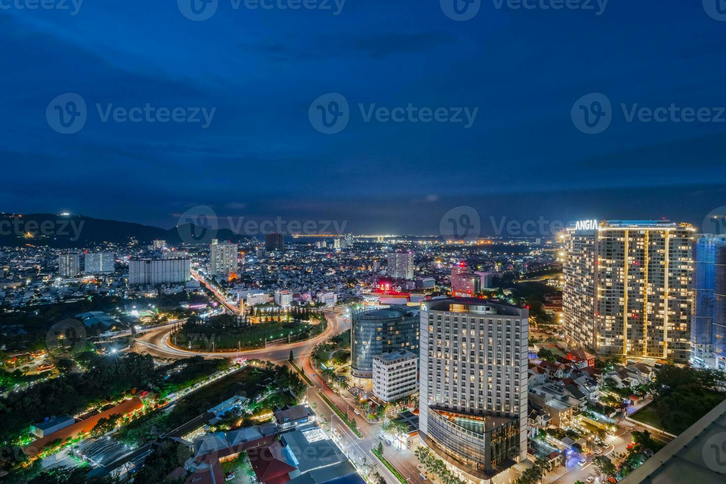 Night in Vung Tau city and coast, Vietnam. Vung Tau is a famous coastal city in the South of Vietnam photo