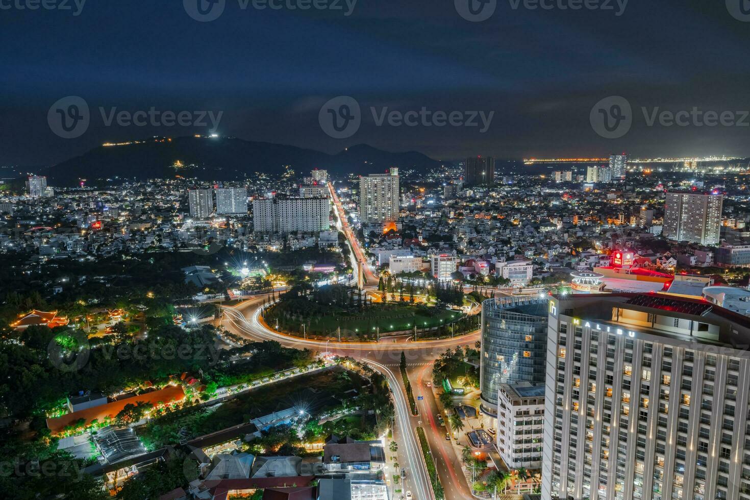 Night in Vung Tau city and coast, Vietnam. Vung Tau is a famous coastal city in the South of Vietnam photo