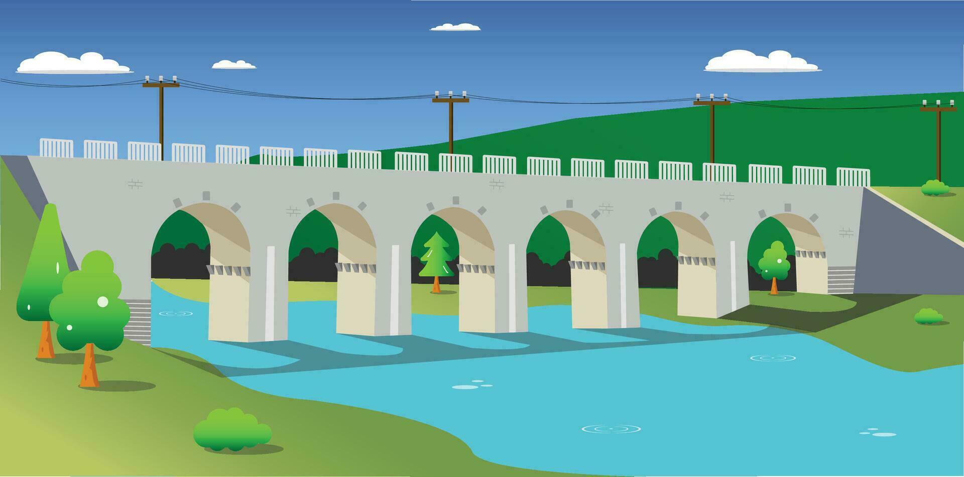 puente con río paisaje vector