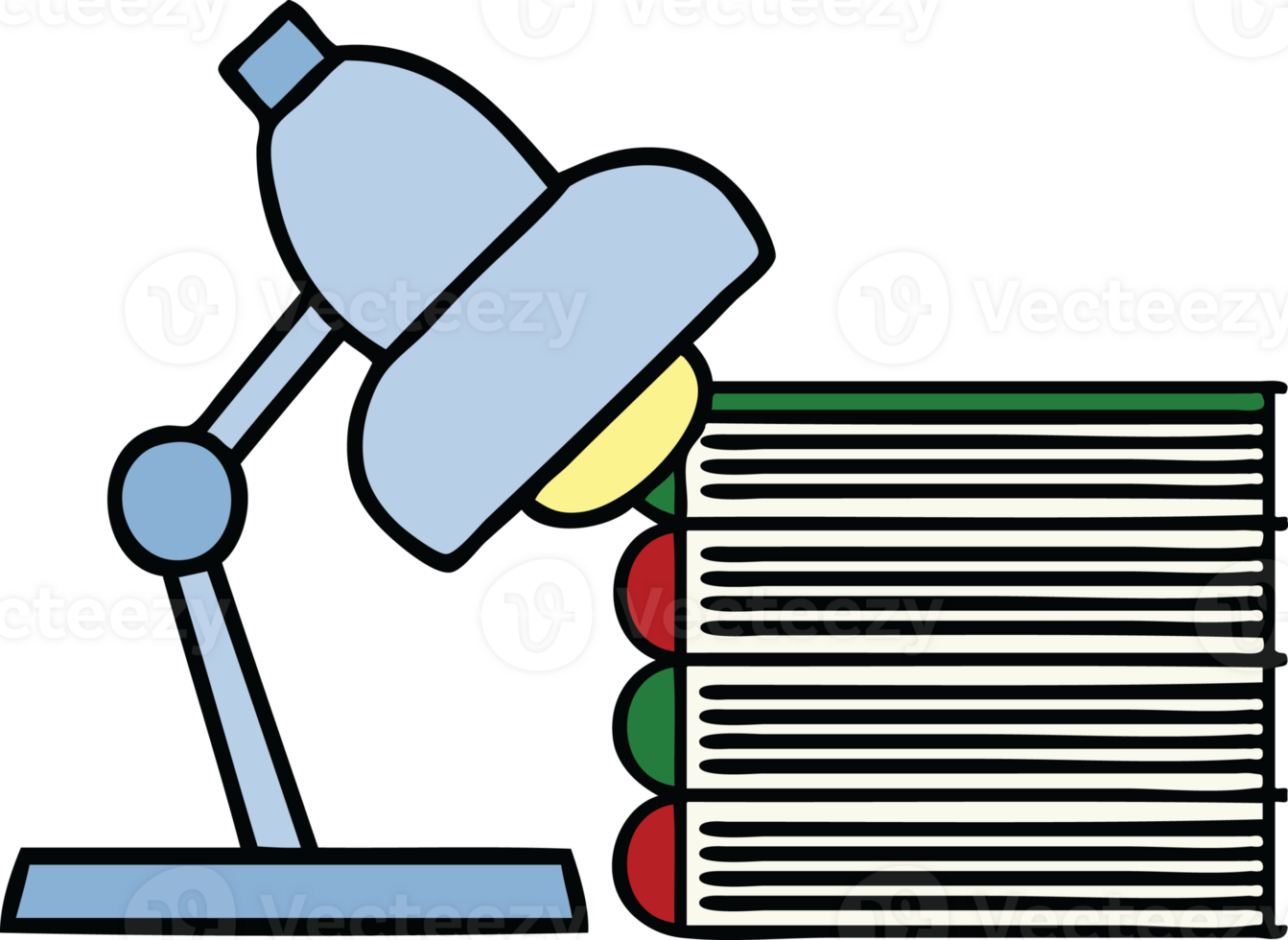 cute cartoon study books and lamp png