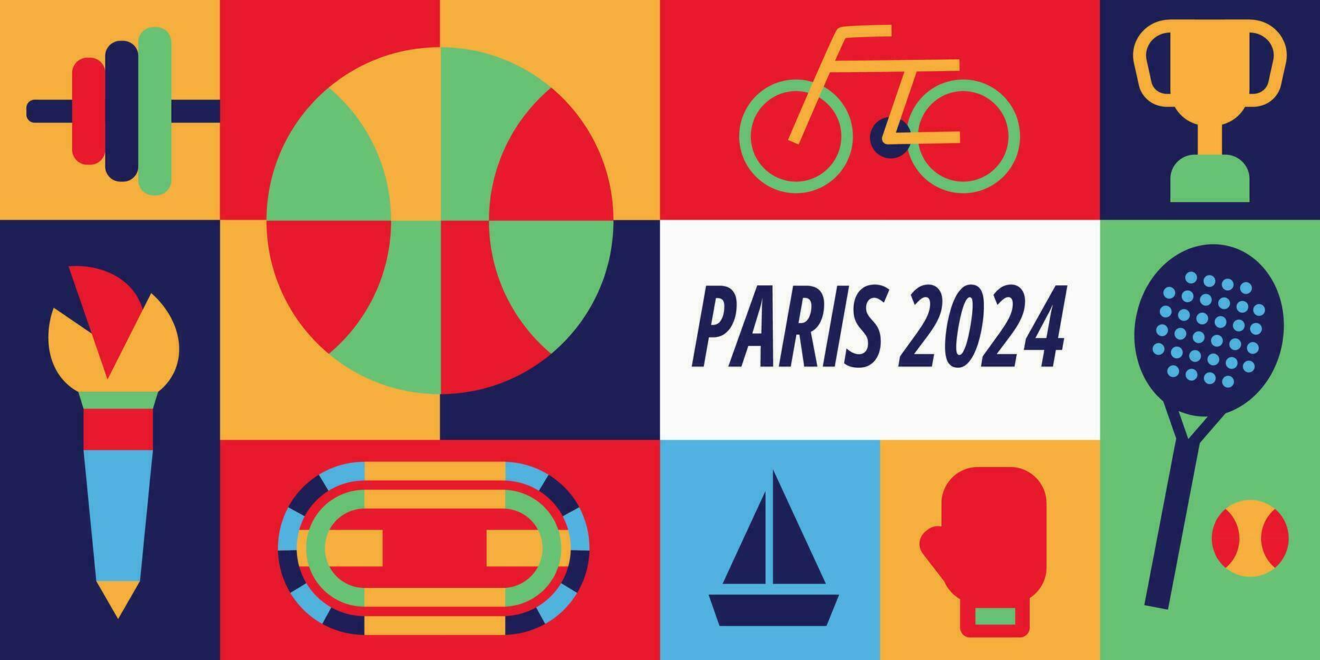 Geometric banner layout for summer sports competitions. Paris 2024. Vector illustration.