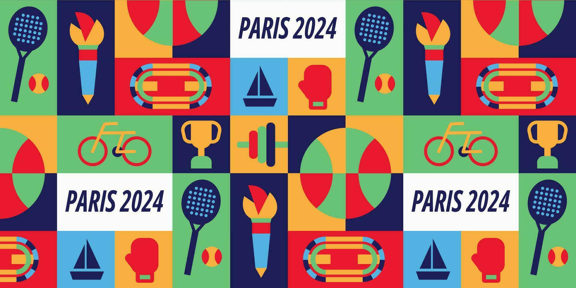 Geometric seamless pattern for summer sports competitions. Paris 2024