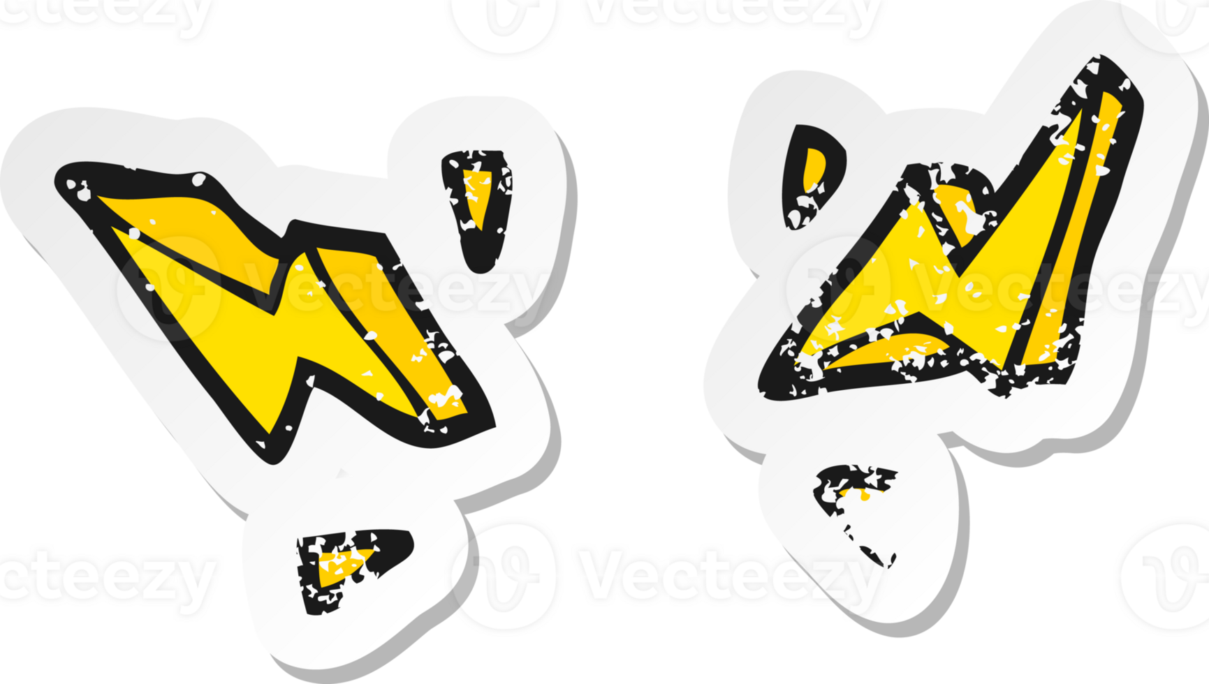 retro distressed sticker of a cartoon decorative doodle lightning bolts png