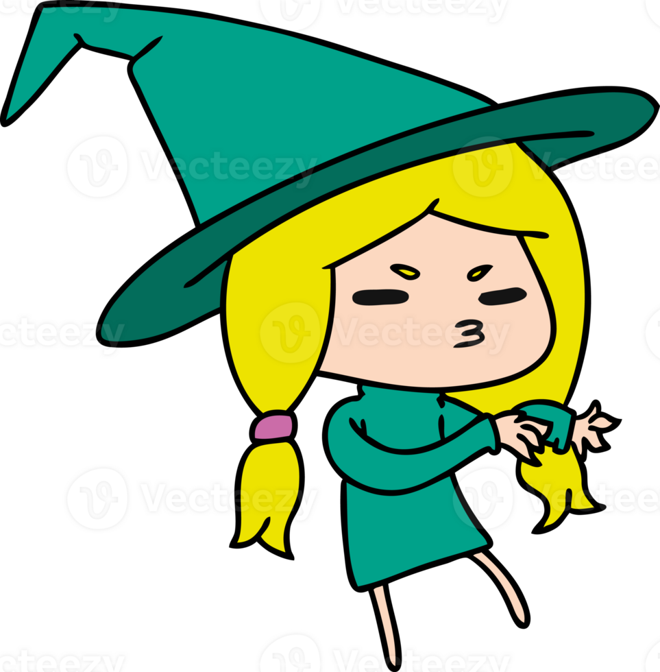 cartoon of a cute witch kawaii girl png