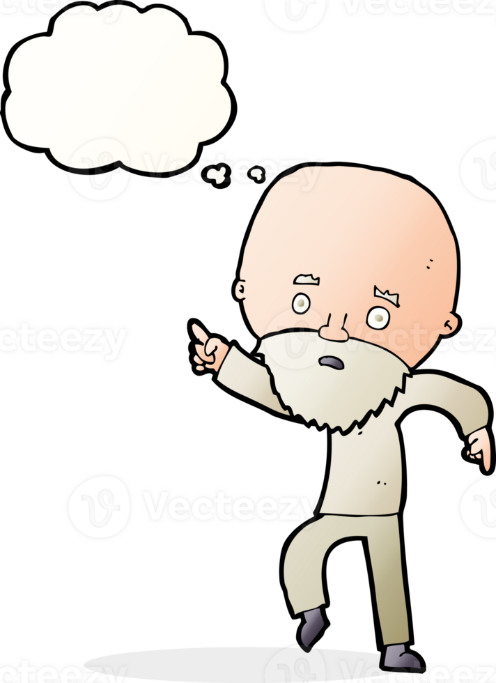 cartoon worried old man pointing with thought bubble png