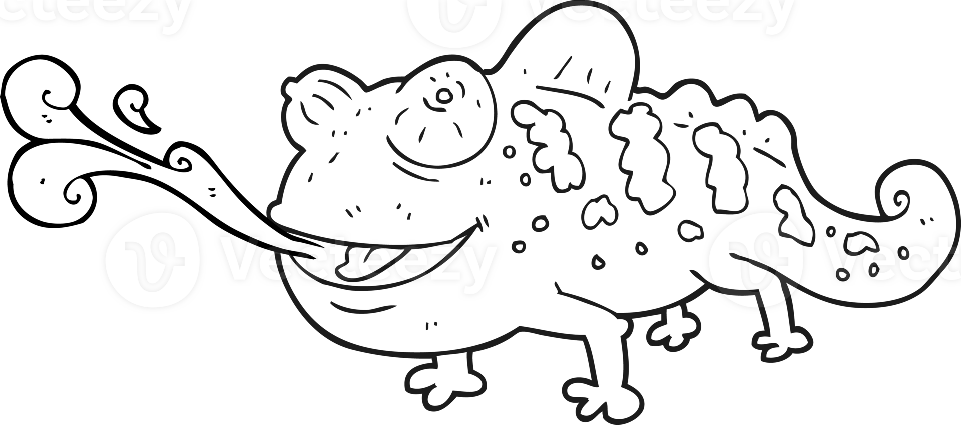 black and white cartoon chameleon png