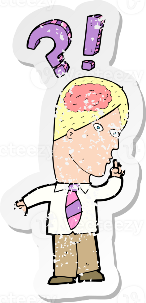 retro distressed sticker of a cartoon man asking question png