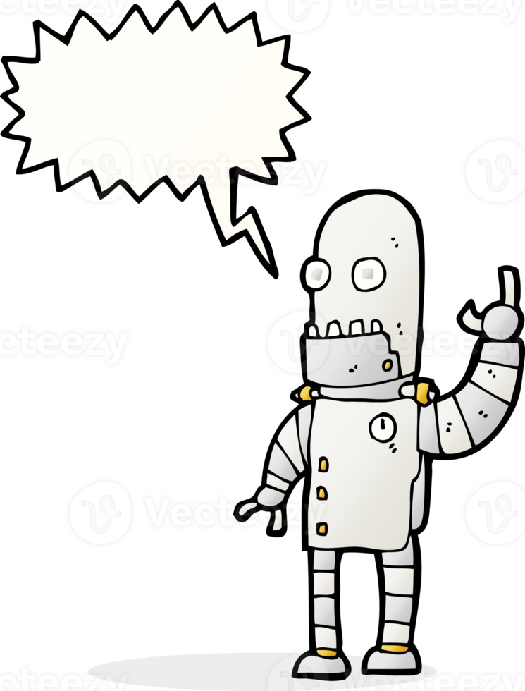 cartoon waving robot with speech bubble png