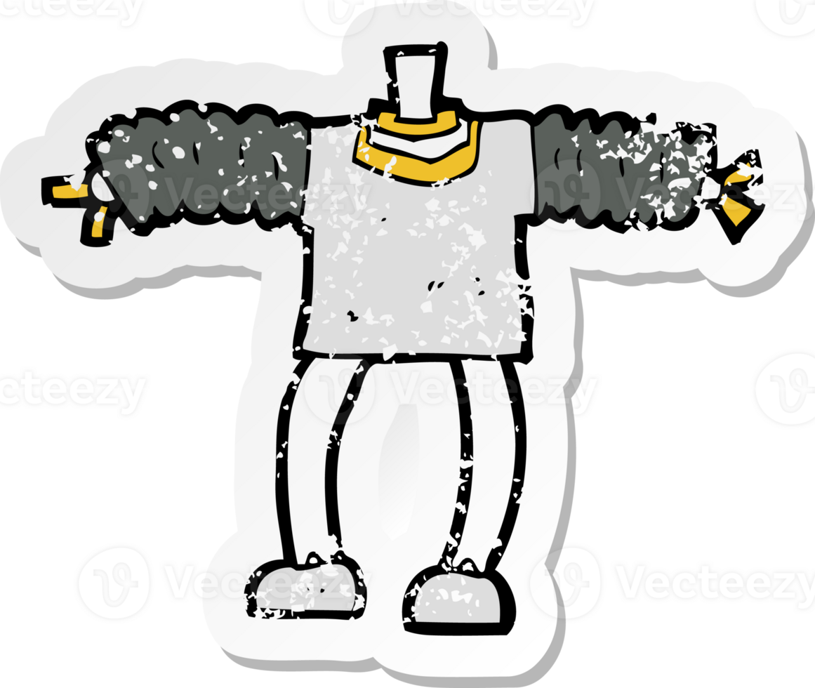 retro distressed sticker of a cartoon robot body png