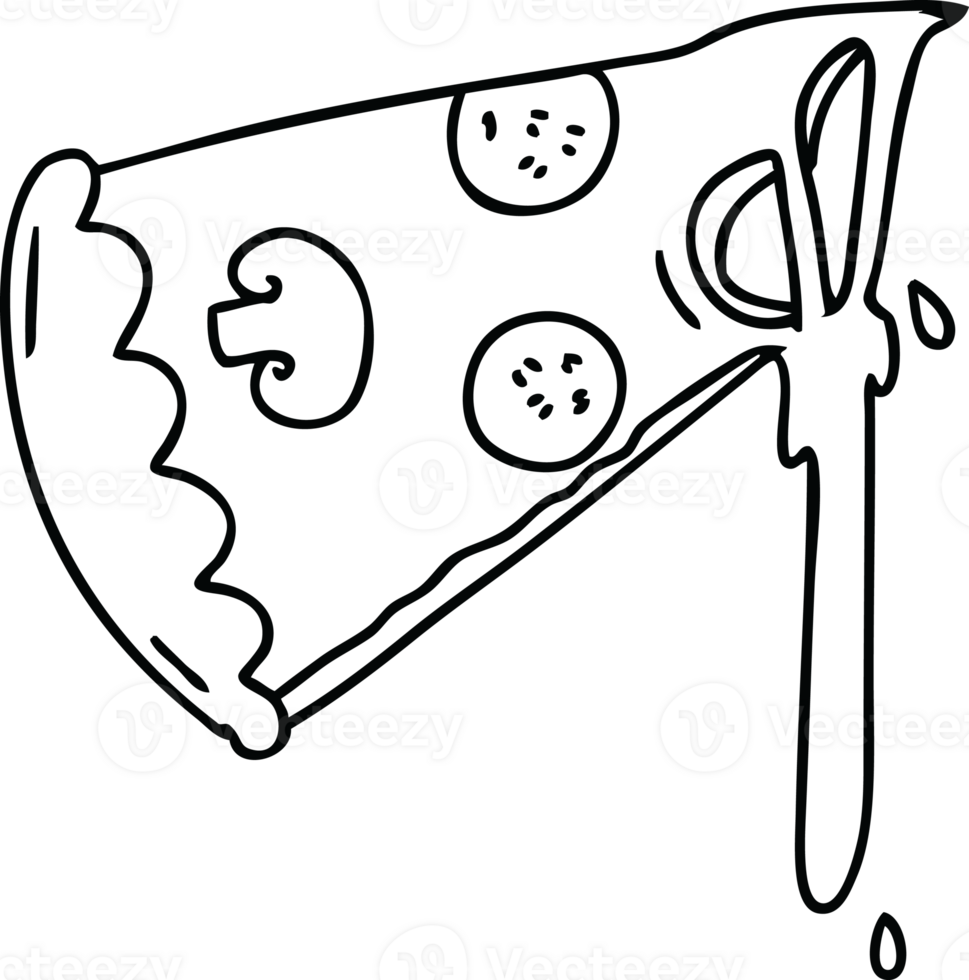 quirky line drawing cartoon slice of pizza png