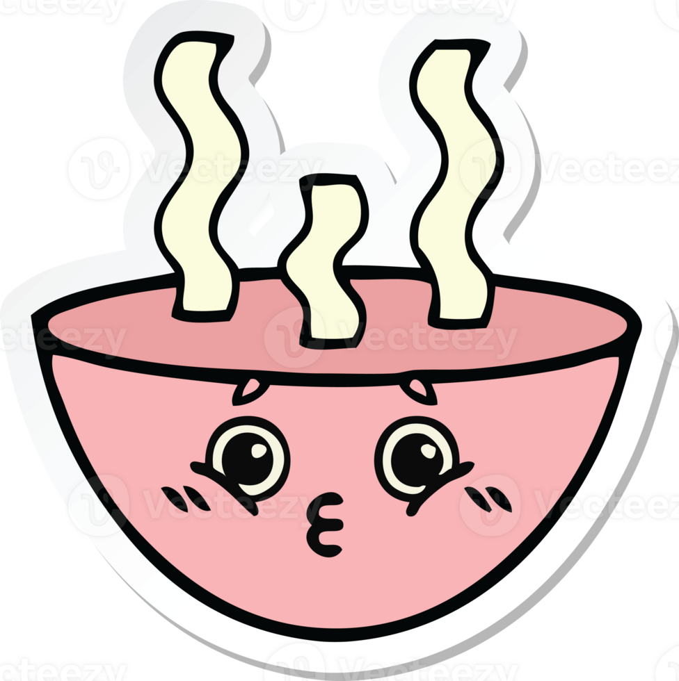 sticker of a cute cartoon bowl of hot soup png