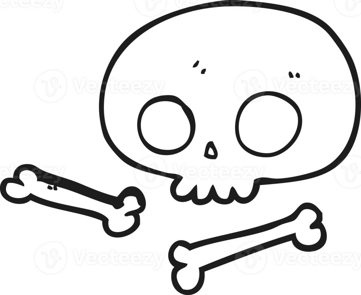 black and white cartoon skull and bones png