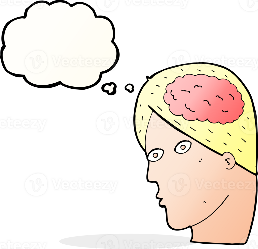 cartoon head with brain symbol with thought bubble png
