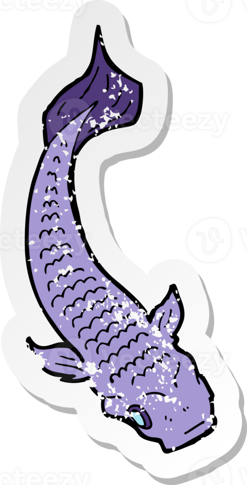 retro distressed sticker of a cartoon fish png