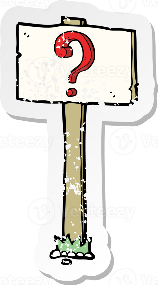 retro distressed sticker of a cartoon signpost with question mark png