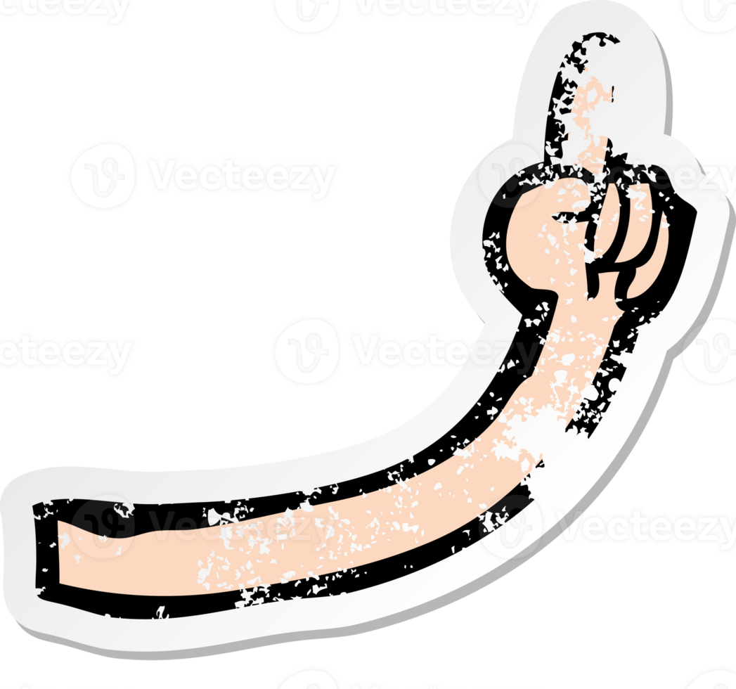 retro distressed sticker of a cartoon arm png