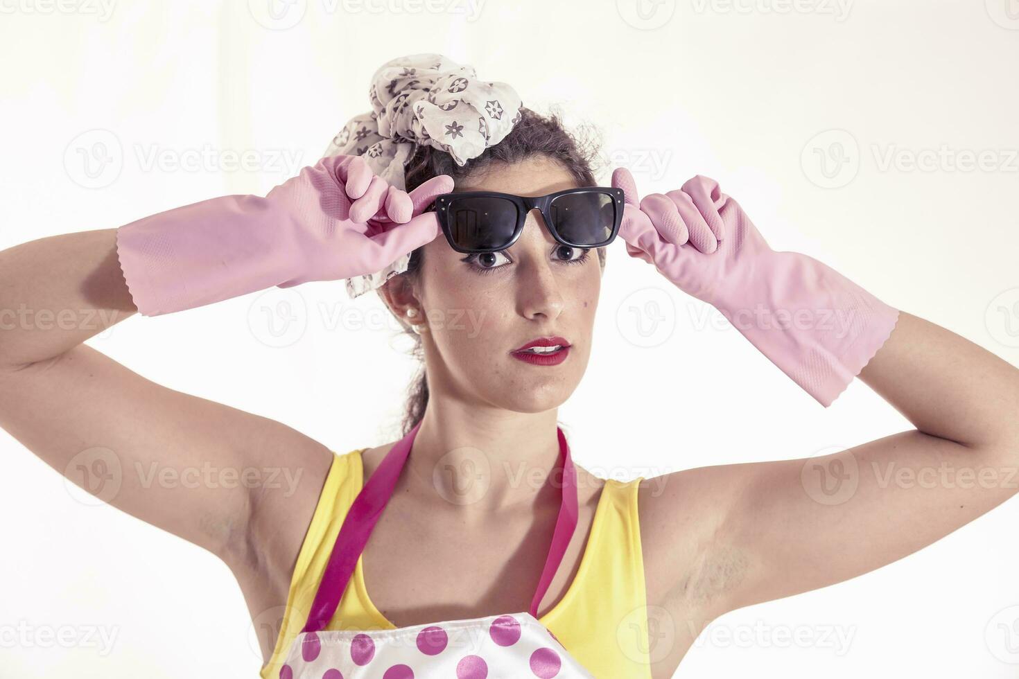 portrait of pretty housewife with sunglasses photo