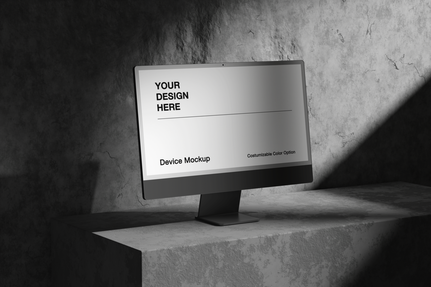 3d device computer mockup with modern dark background and realistic shadow psd