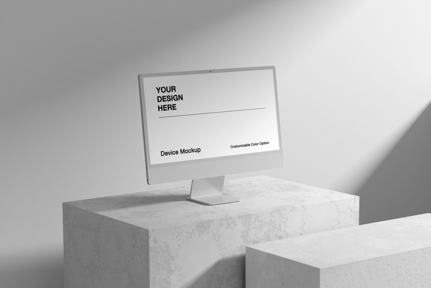Realistic computer mockup with wall and shadow background psd
