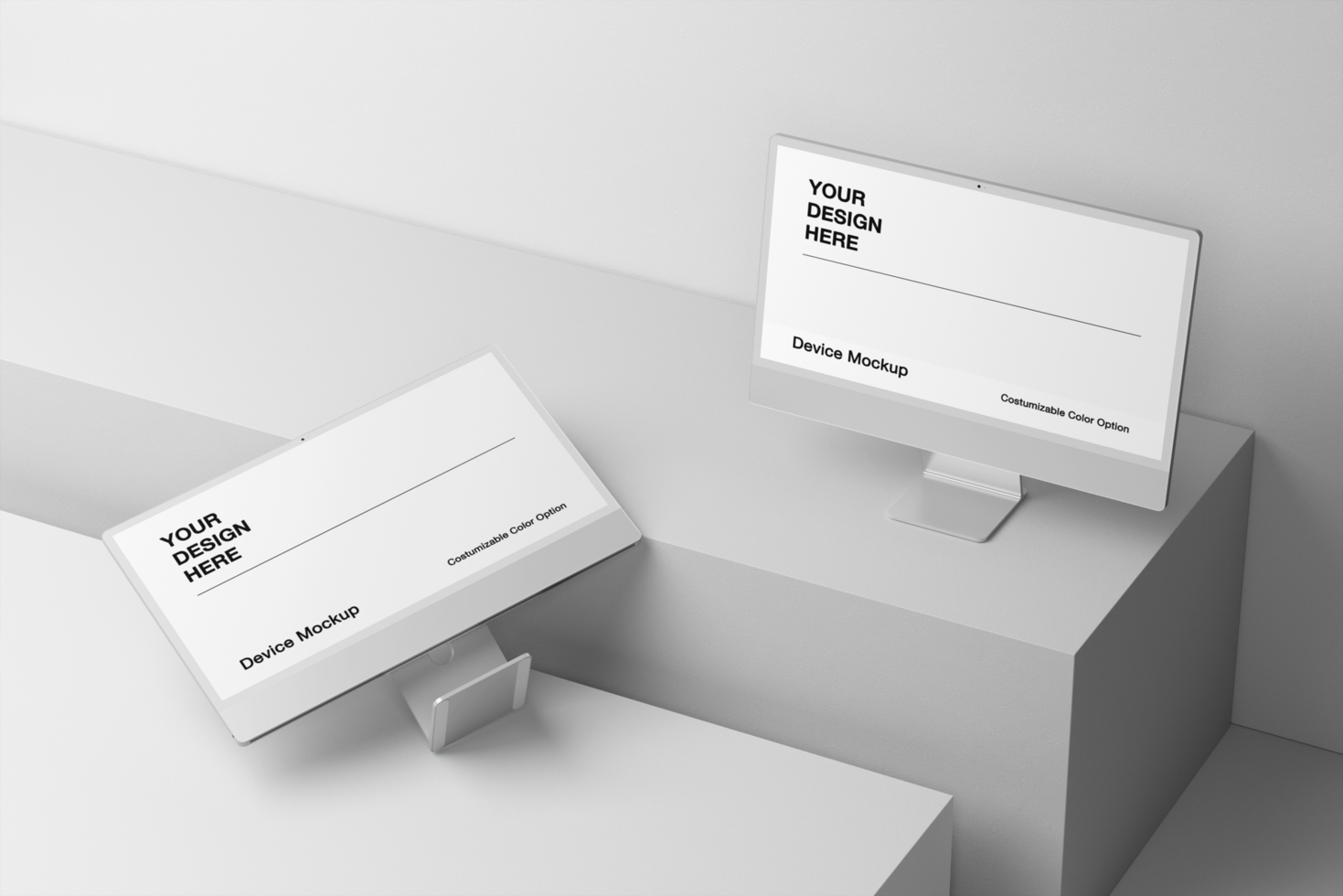 PSD computer mockup with minimalist background design and realistic scene