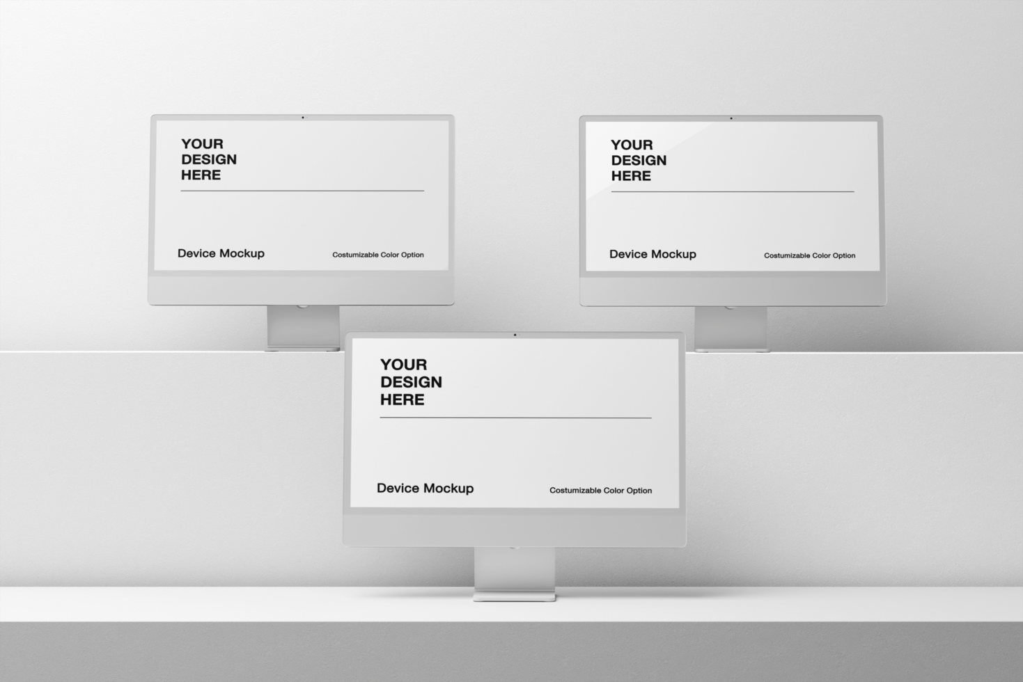 Customizable computer mockup with white screen and modern background. psd