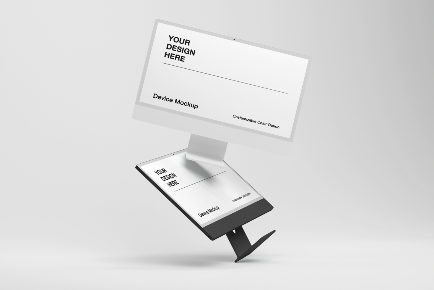 Computer mockup design with minimalist shadow background psd