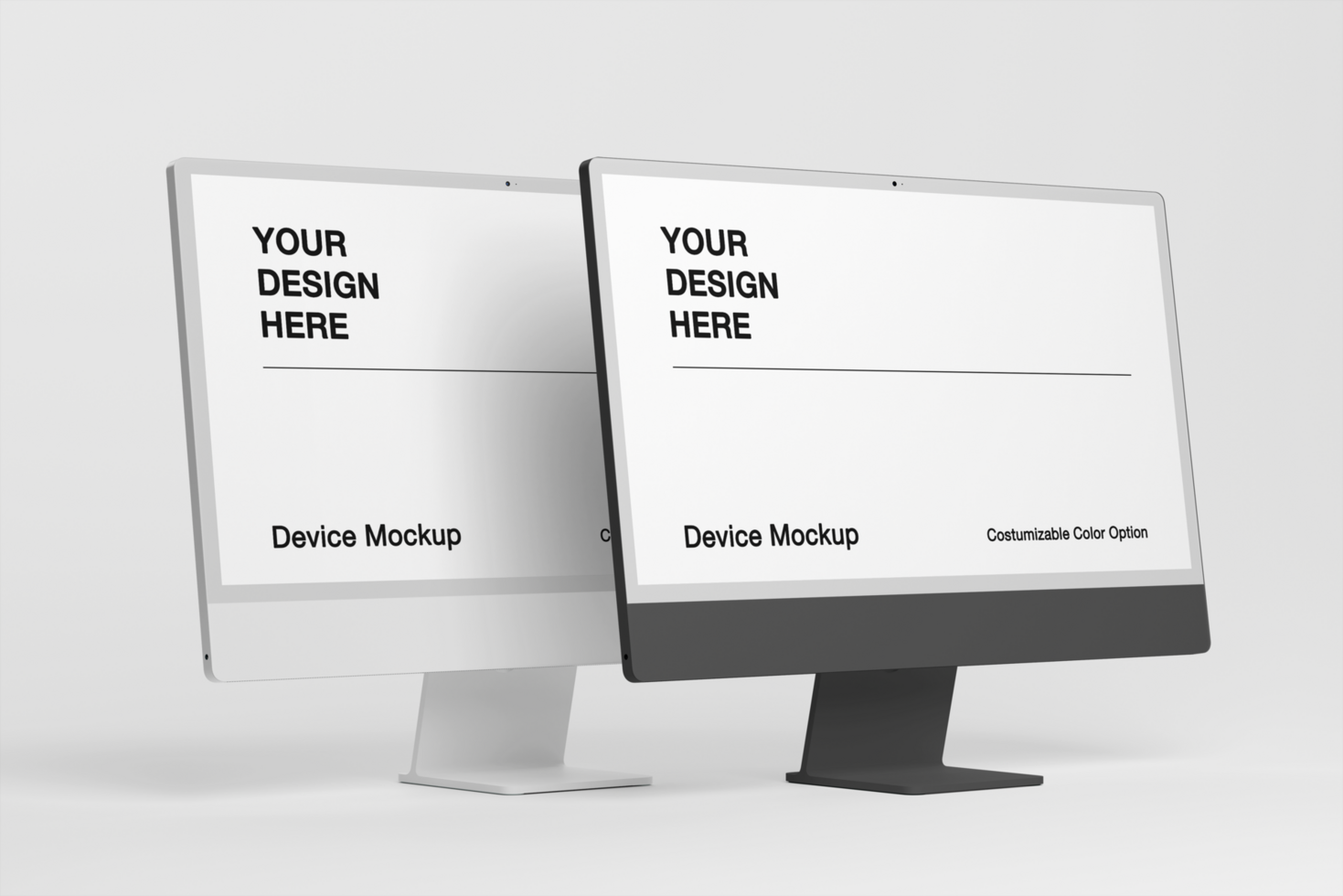 Realistic computer mockup set with Customizable background and object color psd