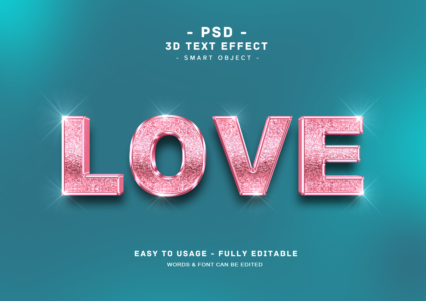 Love 3d Pink Glitter Text Effect psd