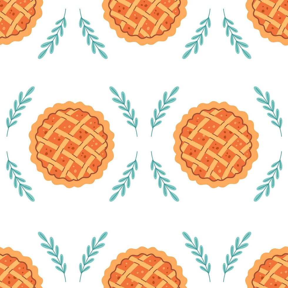 Pumpkin pie seamless pattern. Baking, pastry. Hello autumn, Thanksgiving Day. World Pie Day vector
