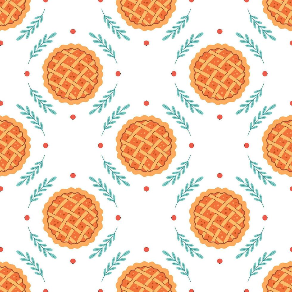 Pumpkin pie seamless pattern. Baking, pastry. Hello autumn, Thanksgiving Day. World Pie Day vector