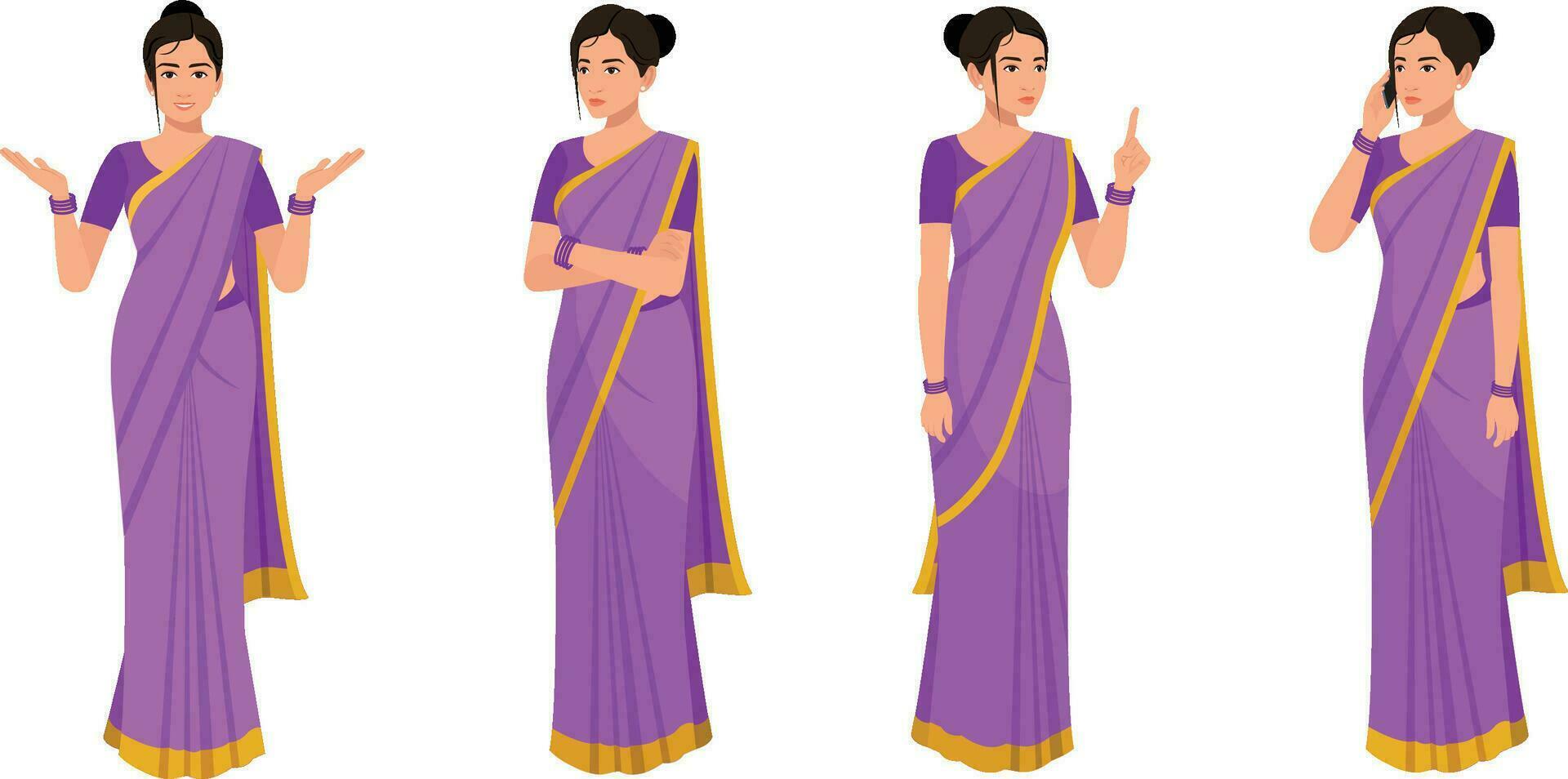 Vector faces of Indian girl with different Emotions, Expression Character poses