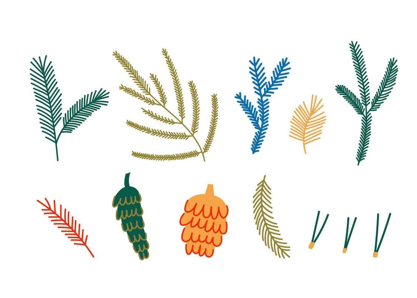 Set of north forest pine branches vector
