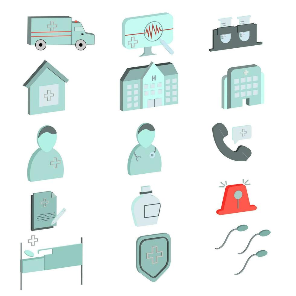 3D isometric medical icons collection vector