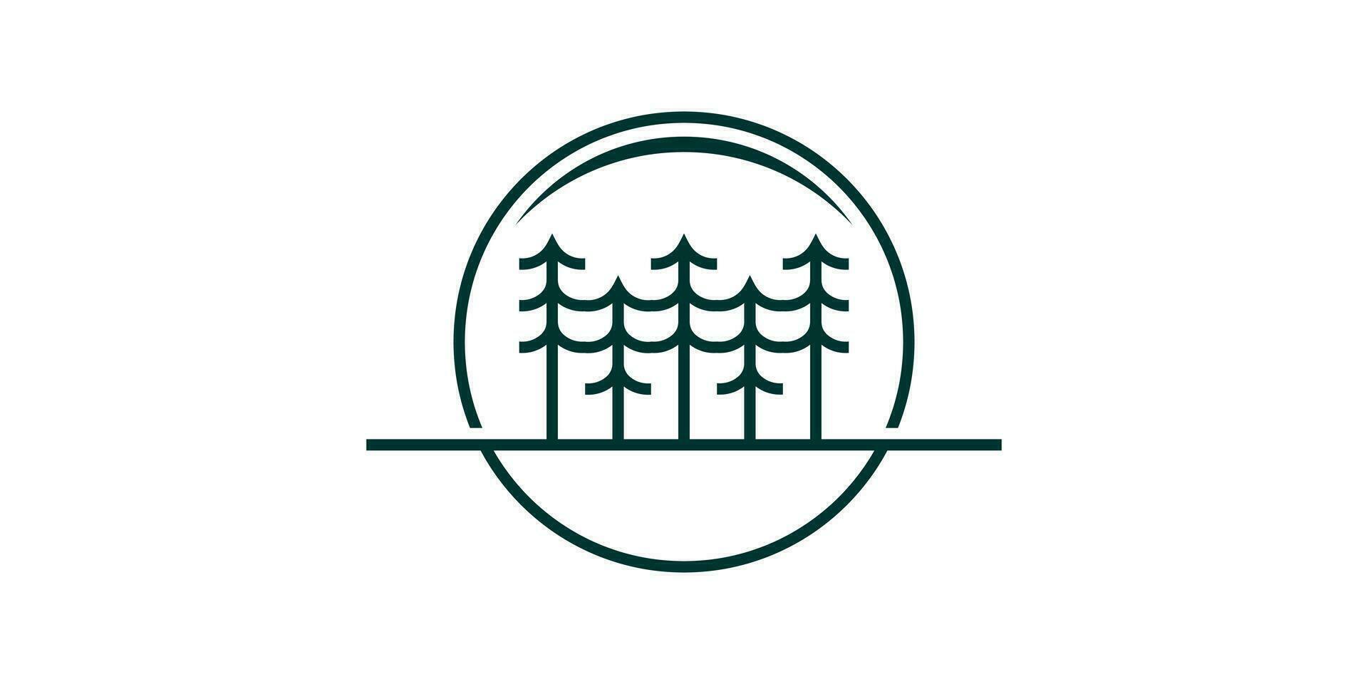 logo design combination of circle shapes with pine trees, forests, icons, vectors, symbols. vector