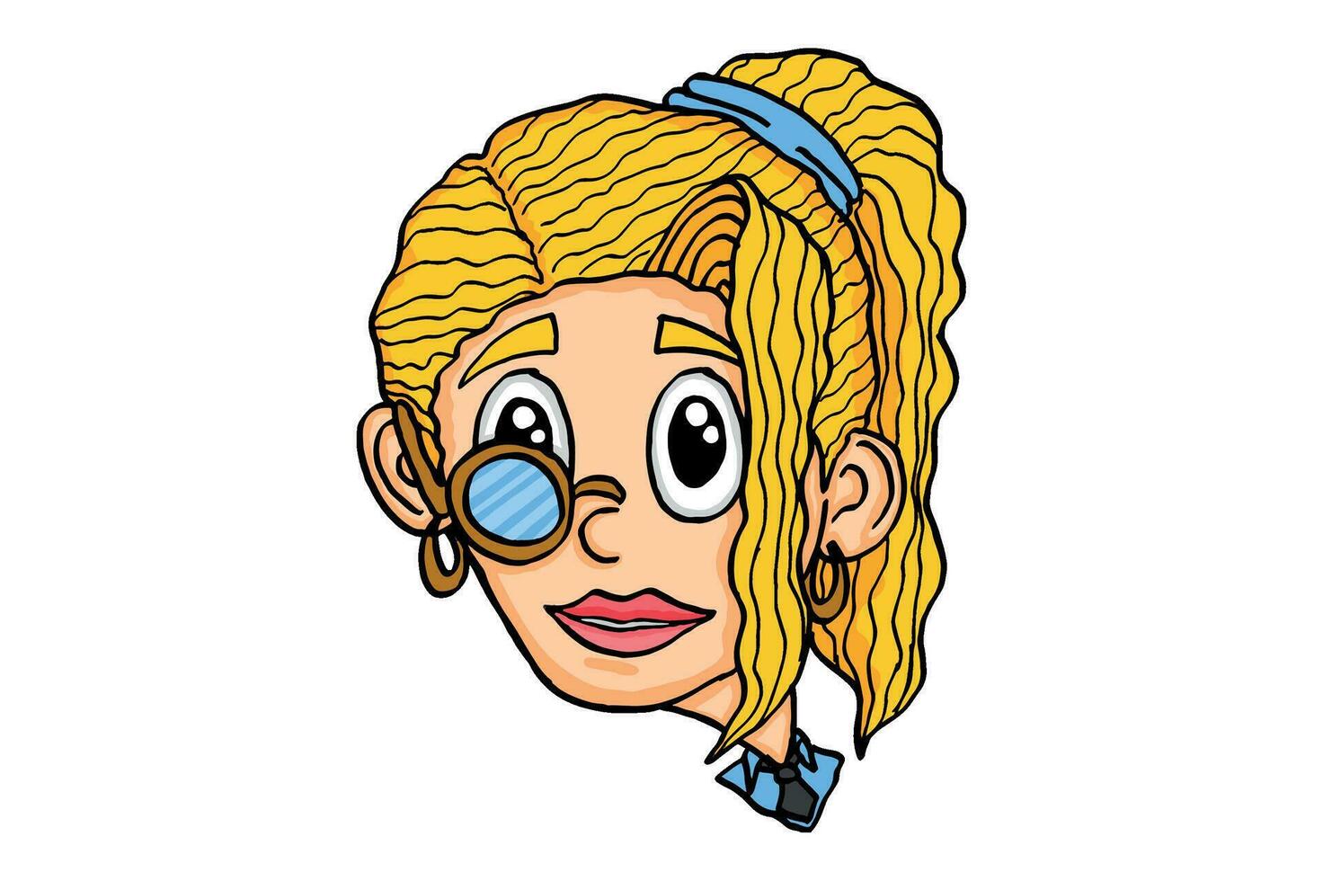 Smiling Blonde Female use glasses Caricature Cartoon Characters vector