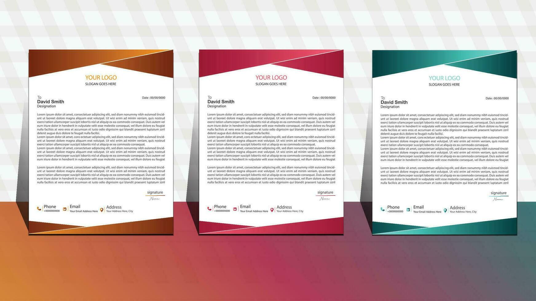 set of three letterhead. business letterhead design. corporate modern letterhead template. professional letter head design. office letterhead design . vector