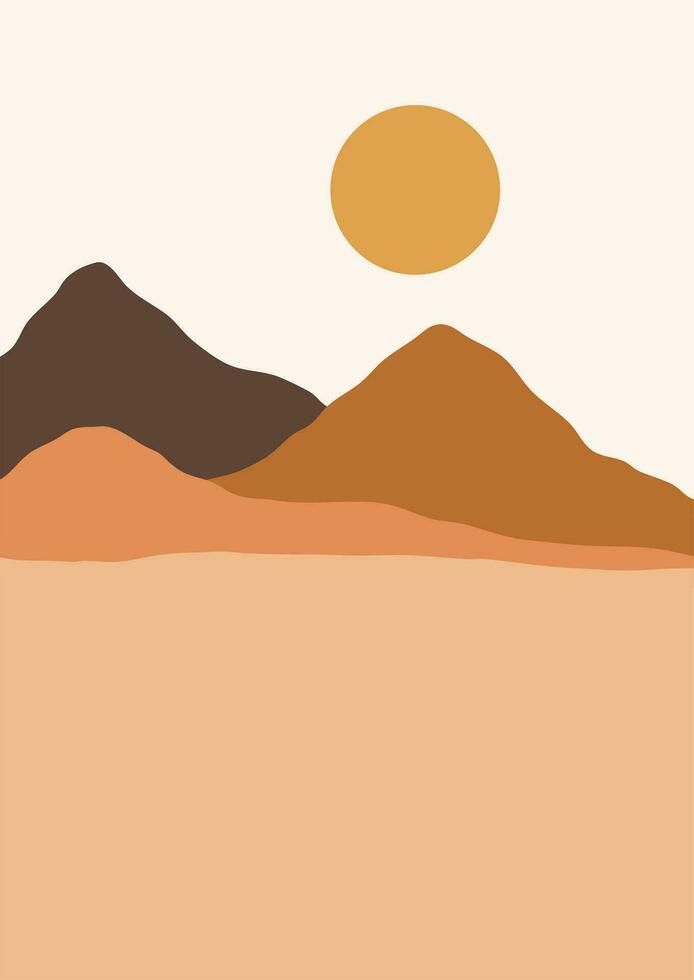 resumen contemporáneo estético antecedentes paisajes conjunto con amanecer, atardecer, noche. boho pared decoración. medio siglo moderno minimalista Arte impresión. plano diseño. resumen montaña paisaje antecedentes vector