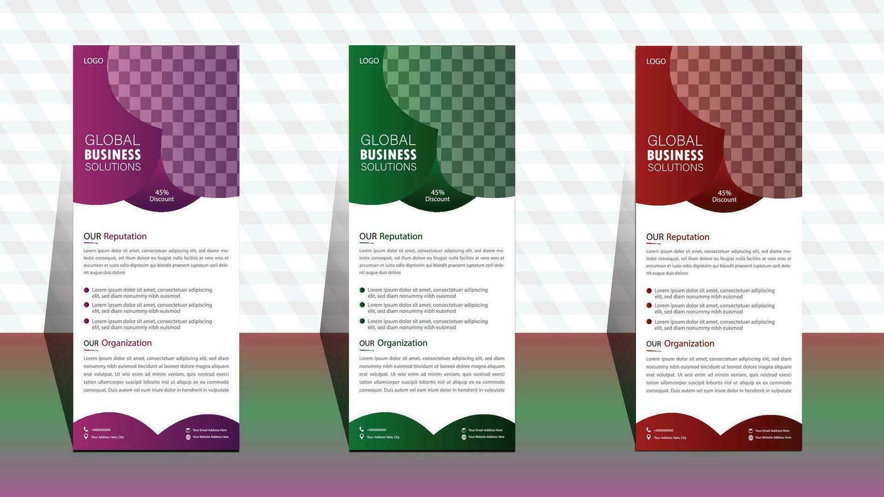 set of colorful banners. Roll up banner template. layout corporate roll up banner signage standee template. professional corporate roll up banner design. vector