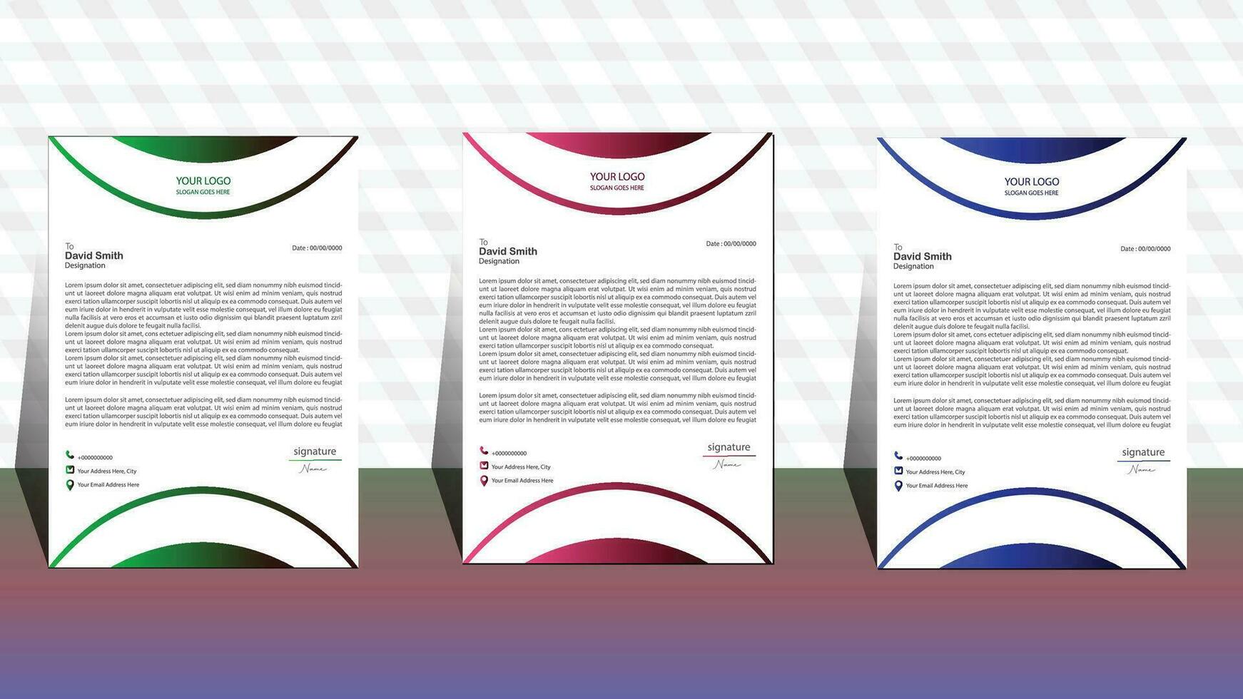 modern letterhead design template. business template. set of three letterhead. business letterhead design. corporate modern letterhead template. professional letter head design. office letterhead. vector