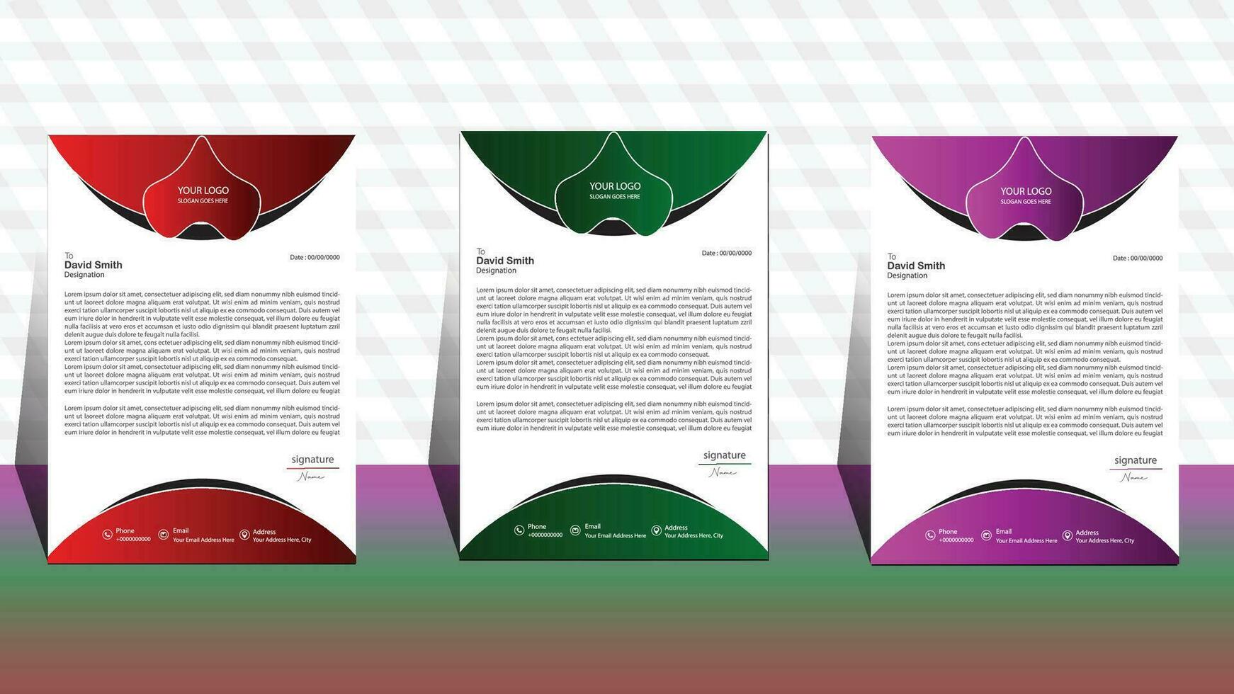 business template. set of three letterhead. business letterhead design. corporate modern letterhead template. professional letter head design. office letterhead design . vector