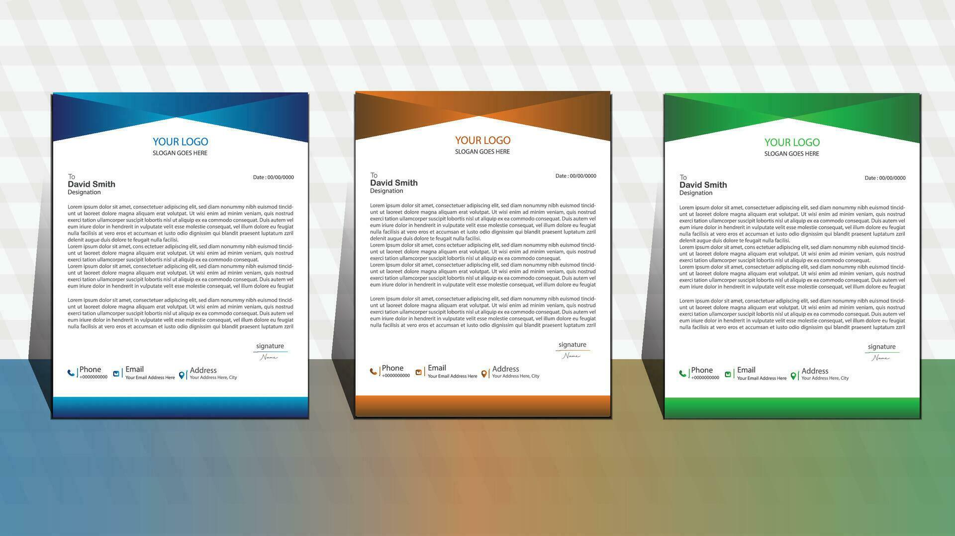 modern design layout. set of three letterhead. business letterhead
