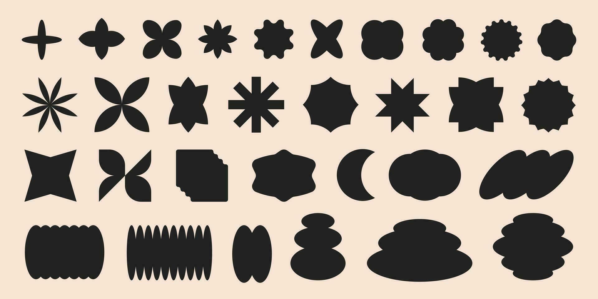 Vector set of abstract geometric shapes. Black brutal contemporary icons. Various geometric figures. Bauhaus memphis design.