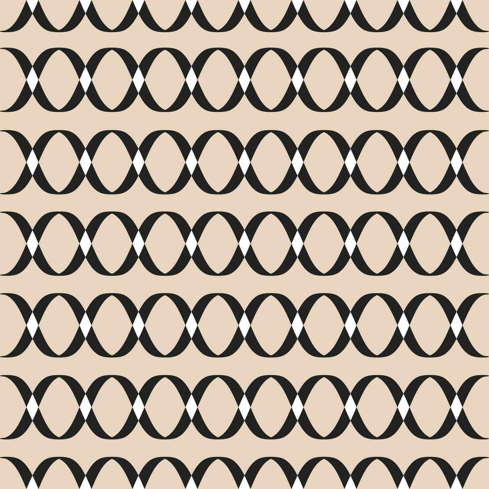 Retro aesthetic seamless pattern in style 60s, 70s. Mid century print with black horizontal rings on a beige background. Geometric vector background.
