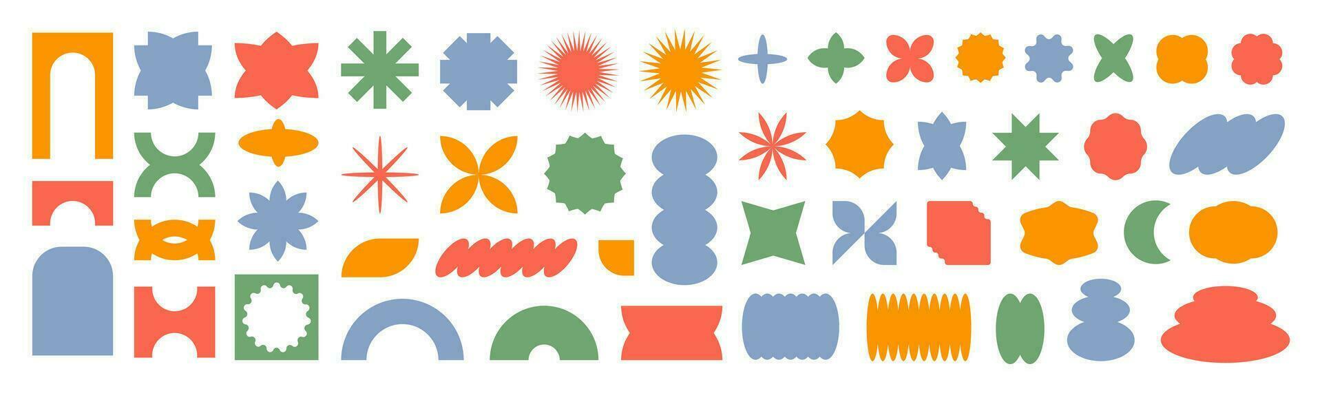 Vector set of abstract colorful geometric shapes. Bright brutal contemporary icons. Various geometric figures. Bauhaus memphis design