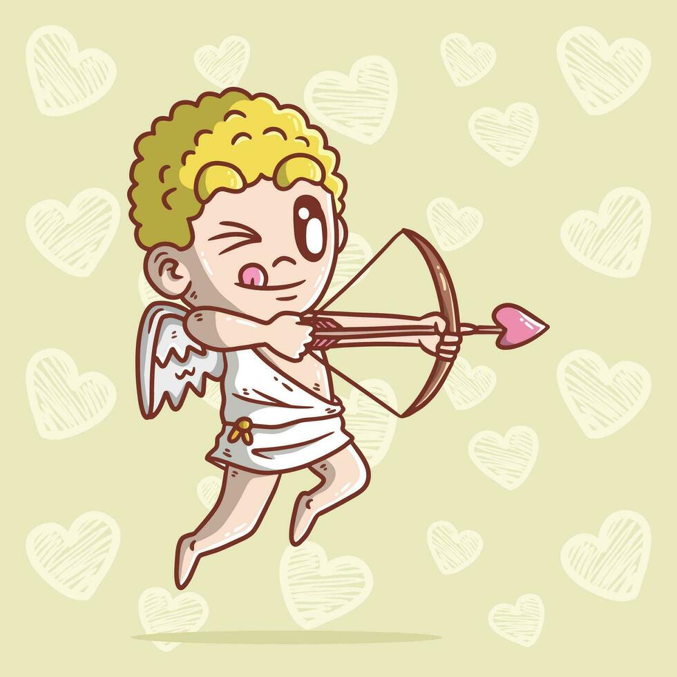 dibujos animados vector ilustración de Cupido disparar un flecha de amor. mano dibujado vector ilustración