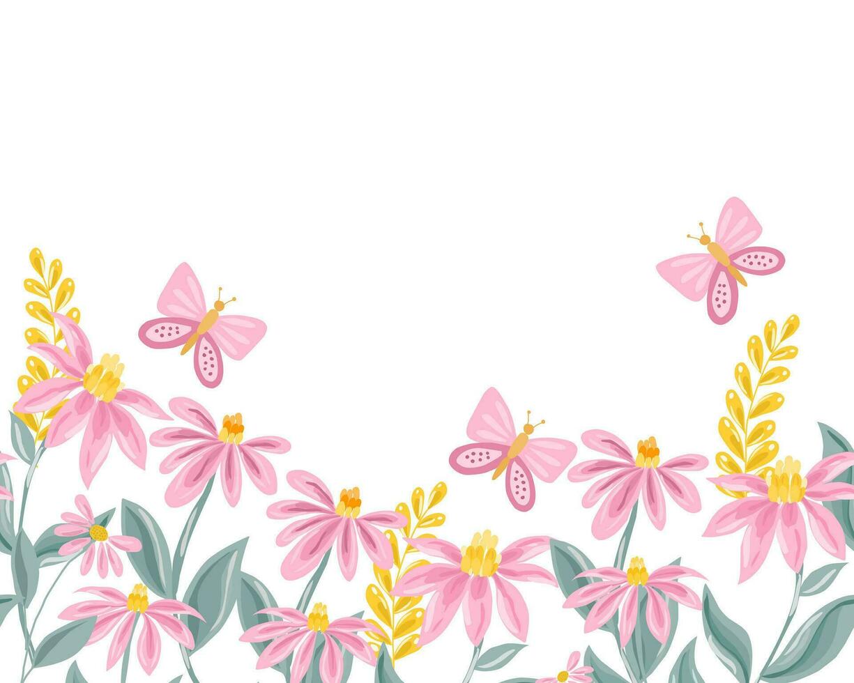 Hand Drawn Pink Wild Flower Background vector