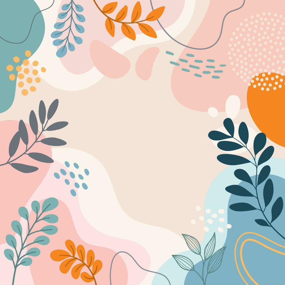 diseño de fondo de marco de banner. ilustración de vector de fondo de cartel colorido. plantas exóticas, ramas, impresión de arte para belleza, moda y productos naturales, bienestar, boda y evento.